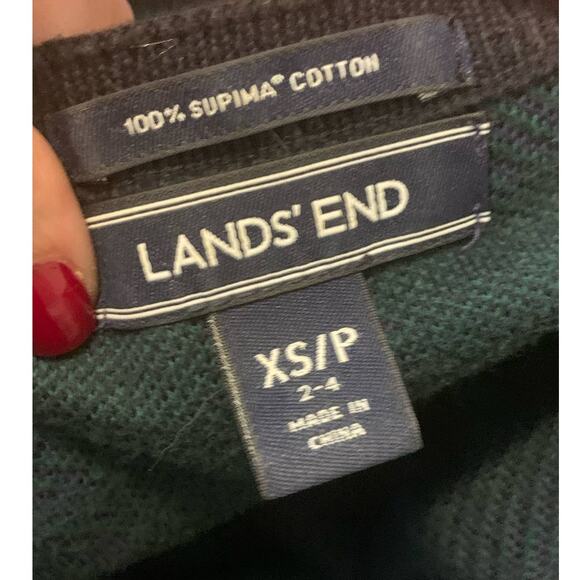 Land's End green plaid Supima cotton long sleeves knit sweater size XSP - Picture 3 of 6